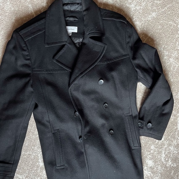 Calvin Klein Mens M black wool coat - Picture 3 of 6